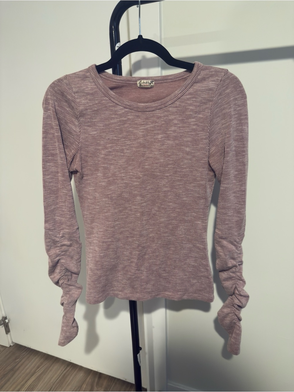 Free People Ribbed Long-Sleeve Crewneck Top in Dusty Rose